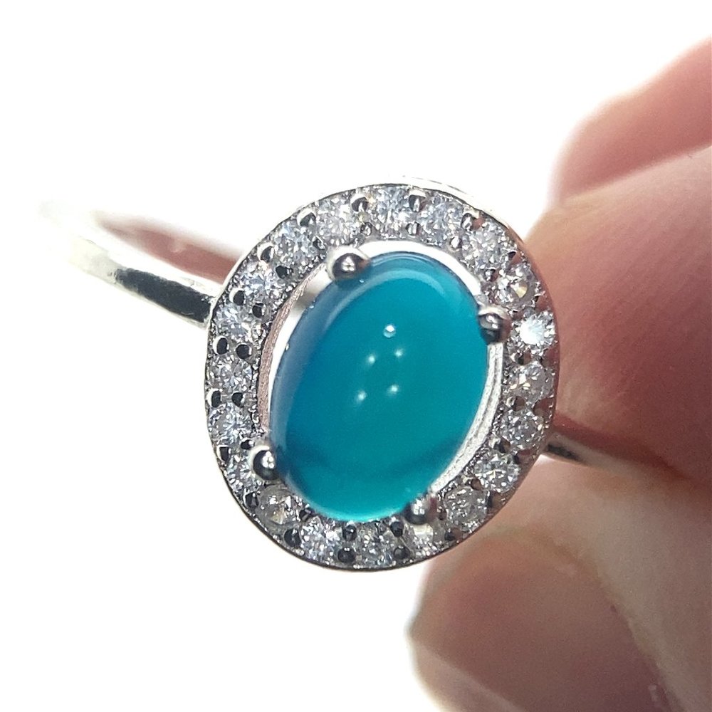 Blue Opal 1.02ct Platinum Finish Solid 925 Sterling Silver Ring